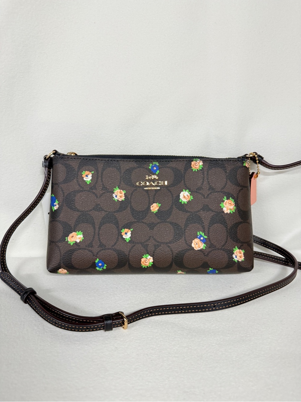 coach Zip Top Crossbody In Signature Canvas With Vintage Mini Rose Print C7425